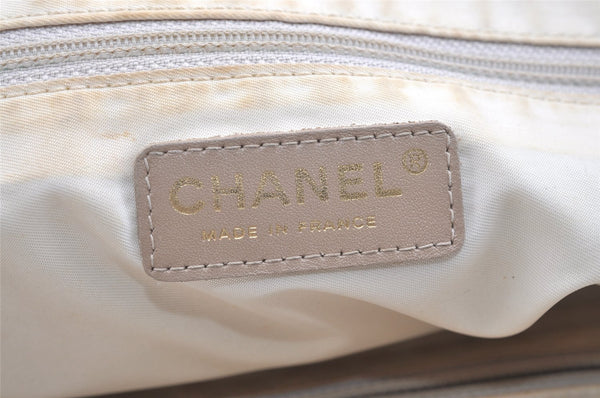 Authentic CHANEL New Travel Line Shoulder Tote Bag Nylon Leather Beige 8126J