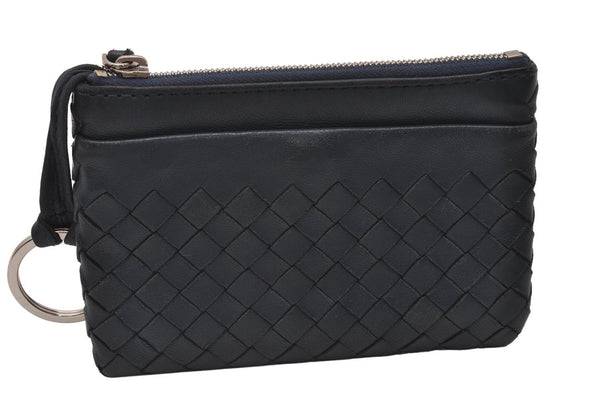 Authentic BOTTEGA VENETA Intrecciato Leather Coin Case Purse Navy Blue 8128I