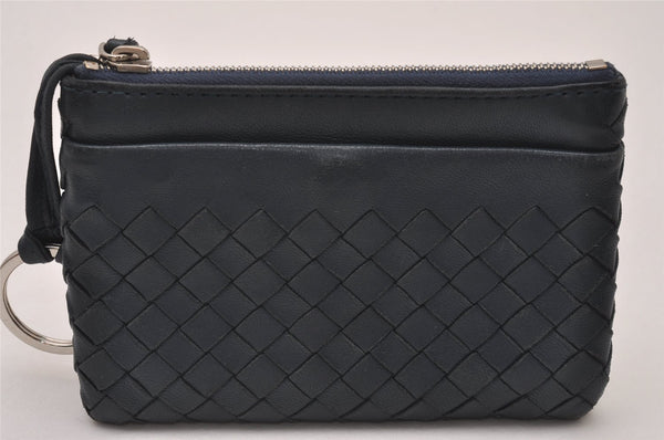 Authentic BOTTEGA VENETA Intrecciato Leather Coin Case Purse Navy Blue 8128I