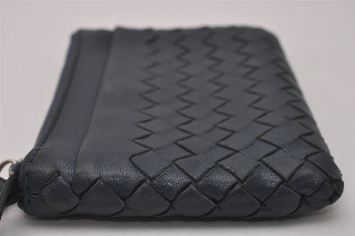 Authentic BOTTEGA VENETA Intrecciato Leather Coin Case Purse Navy Blue 8128I