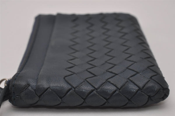 Authentic BOTTEGA VENETA Intrecciato Leather Coin Case Purse Navy Blue 8128I