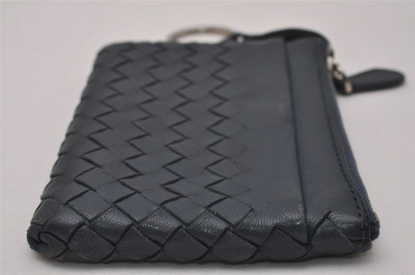 Authentic BOTTEGA VENETA Intrecciato Leather Coin Case Purse Navy Blue 8128I