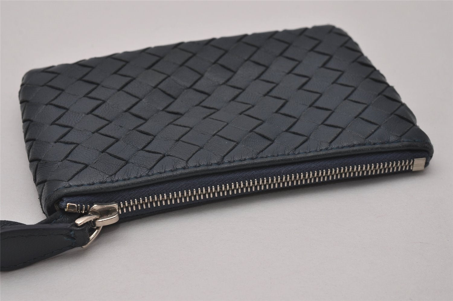 Authentic BOTTEGA VENETA Intrecciato Leather Coin Case Purse Navy Blue 8128I