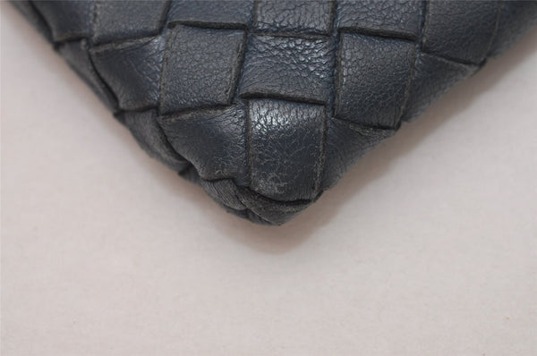 Authentic BOTTEGA VENETA Intrecciato Leather Coin Case Purse Navy Blue 8128I