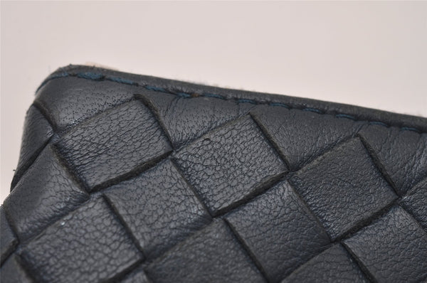 Authentic BOTTEGA VENETA Intrecciato Leather Coin Case Purse Navy Blue 8128I