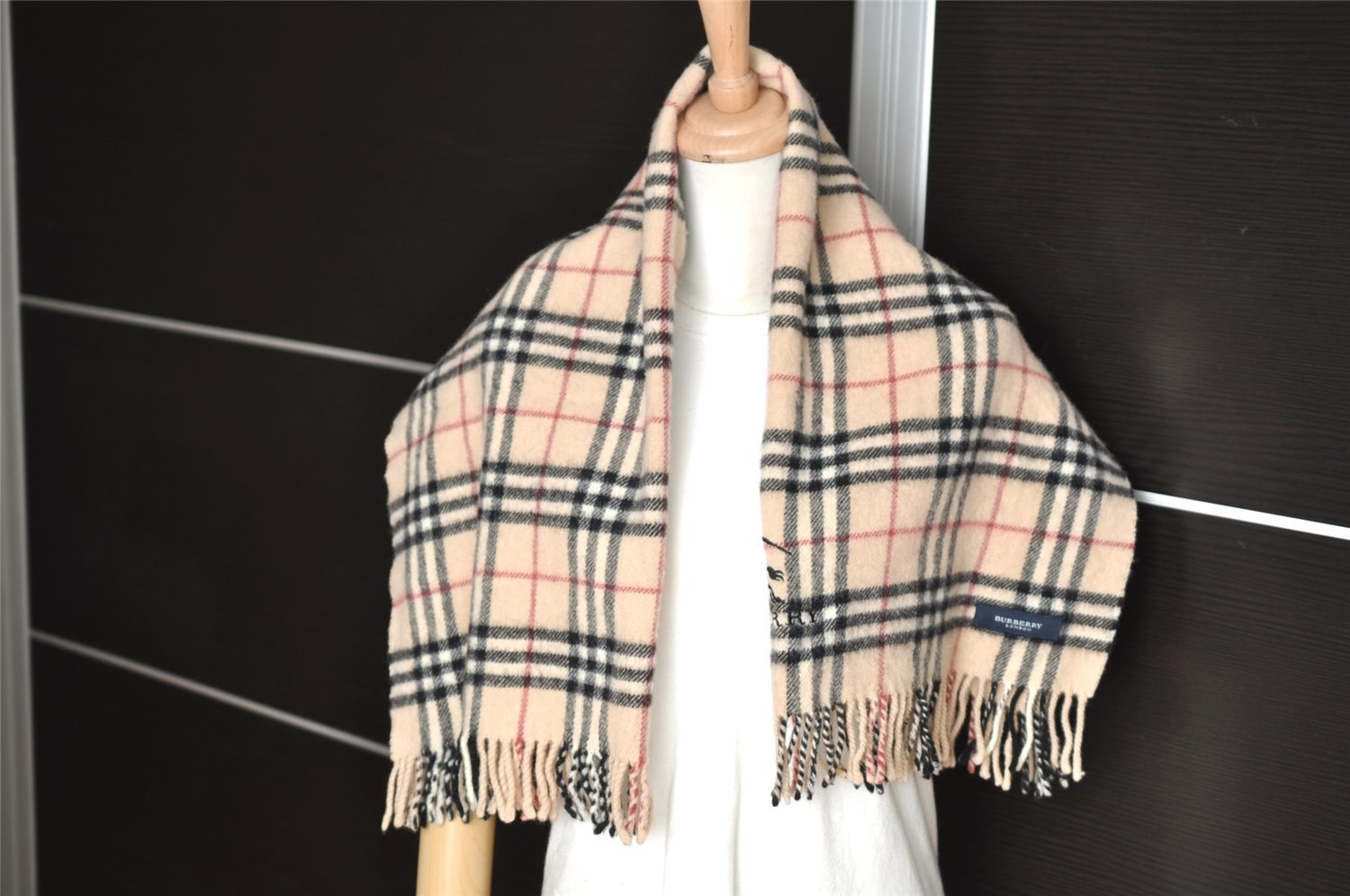 Authentic BURBERRY Vintage Nova Check Wool Blanket Stole Beige 8129I