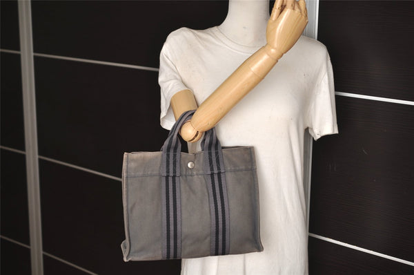 Authentic HERMES Vintage Fourre Tout PM Hand Tote Bag Canvas Gray 8129J