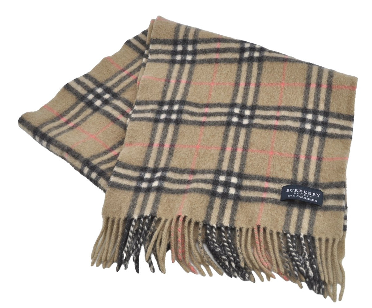 Authentic BURBERRY Nova Check Cashmere Winter Scarf Stole Beige 8130I