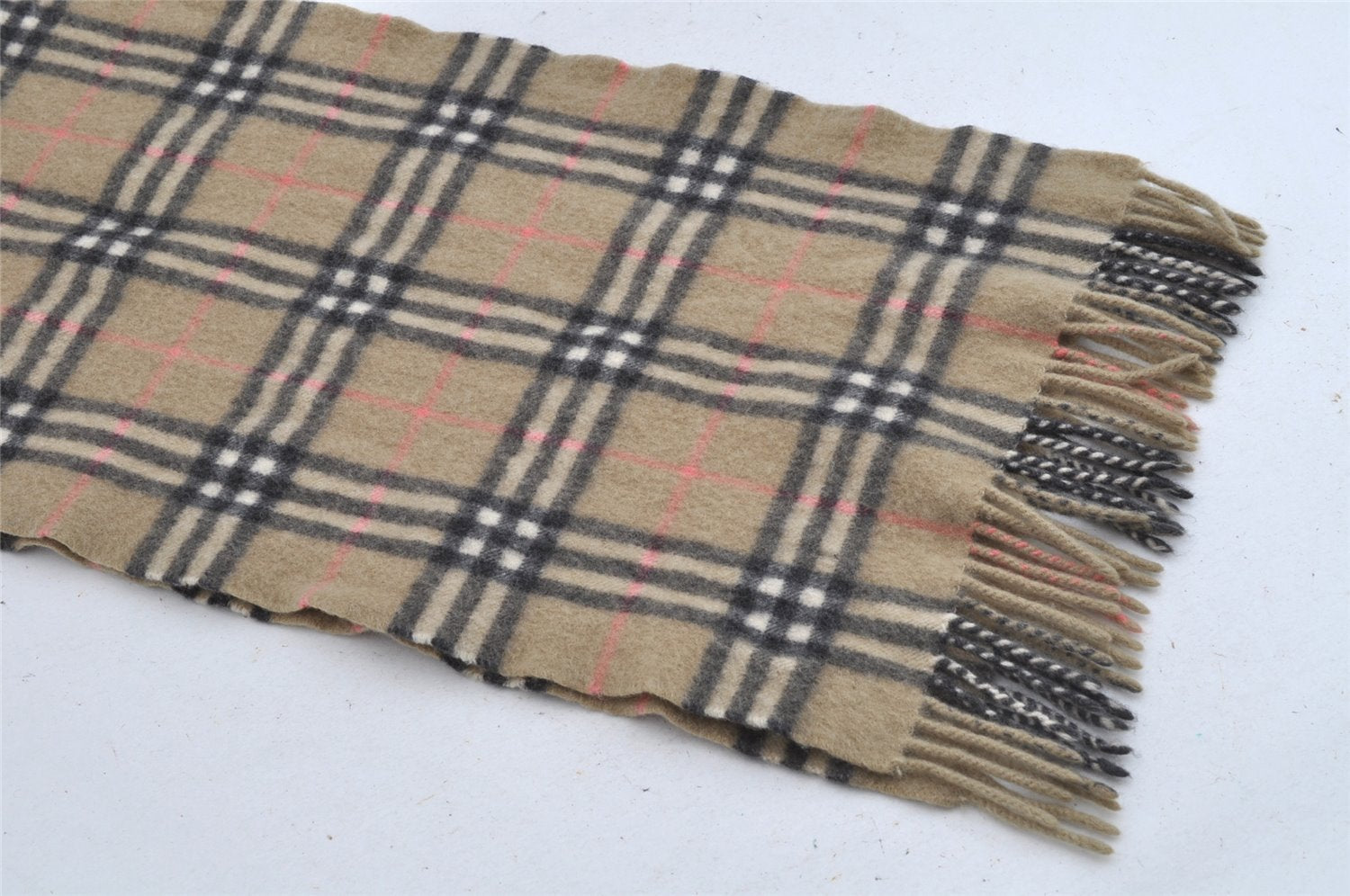 Authentic BURBERRY Nova Check Cashmere Winter Scarf Stole Beige 8130I