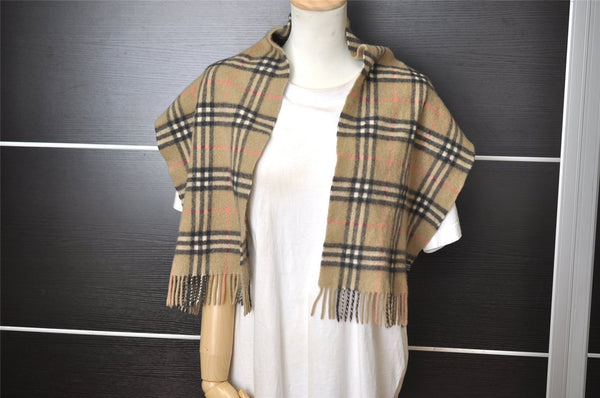 Authentic BURBERRY Nova Check Cashmere Winter Scarf Stole Beige 8130I