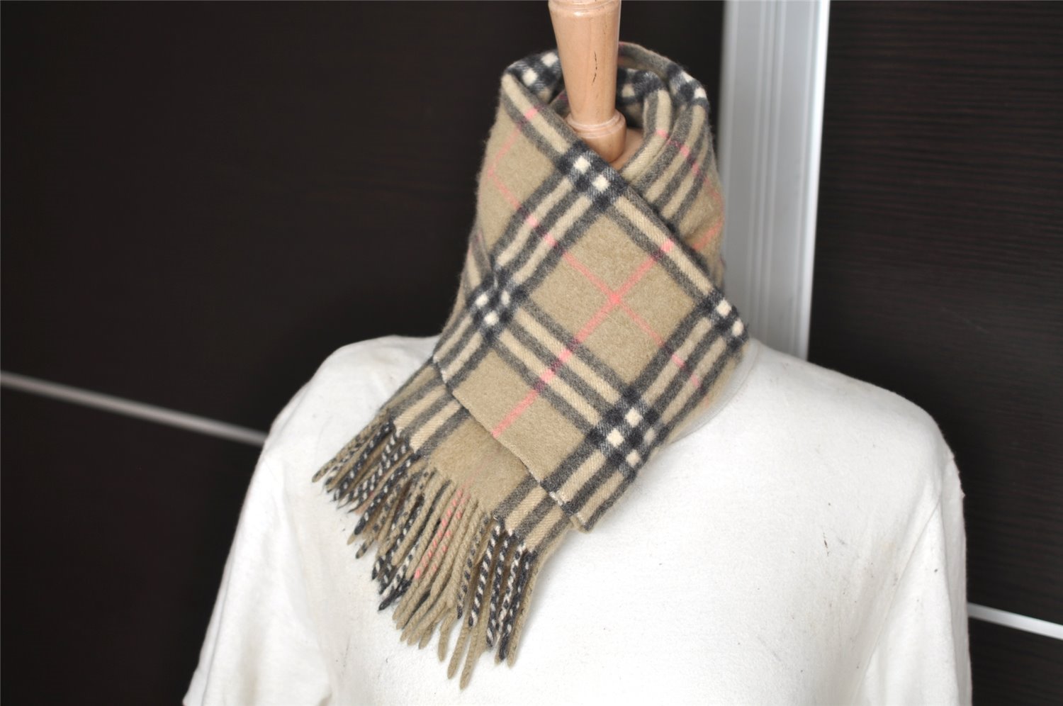 Authentic BURBERRY Nova Check Cashmere Winter Scarf Stole Beige 8130I