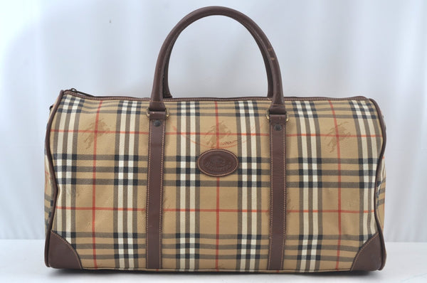 Authentic Burberrys Nova Check PVC Leather 2Way Travel Boston Bag Beige 8131J