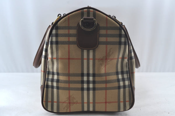 Authentic Burberrys Nova Check PVC Leather 2Way Travel Boston Bag Beige 8131J
