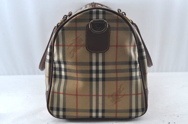 Authentic Burberrys Nova Check PVC Leather 2Way Travel Boston Bag Beige 8131J