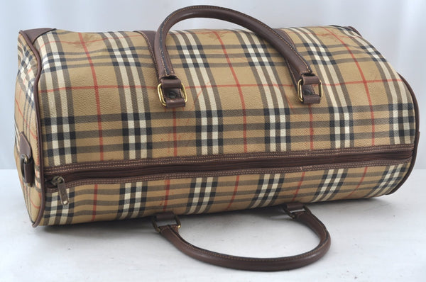 Authentic Burberrys Nova Check PVC Leather 2Way Travel Boston Bag Beige 8131J