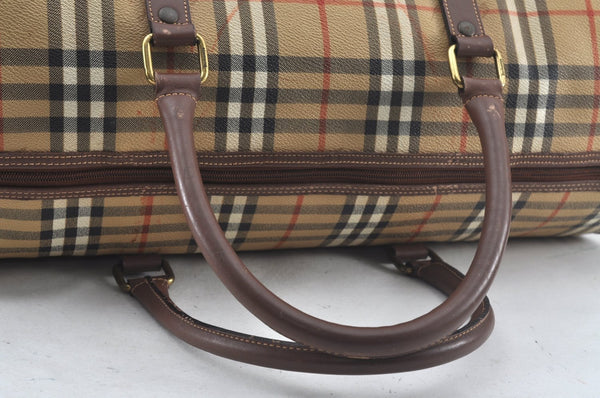 Authentic Burberrys Nova Check PVC Leather 2Way Travel Boston Bag Beige 8131J