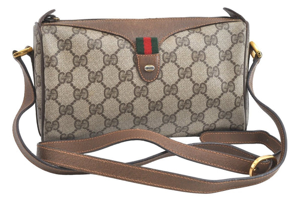 Authentic GUCCI Web Sherry Line Shoulder Cross Bag GG PVC Leather Brown 8132J