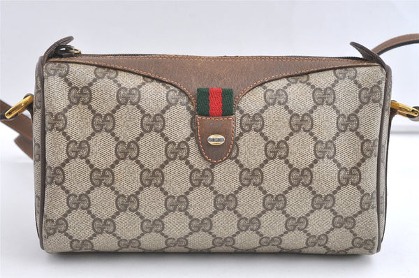 Authentic GUCCI Web Sherry Line Shoulder Cross Bag GG PVC Leather Brown 8132J