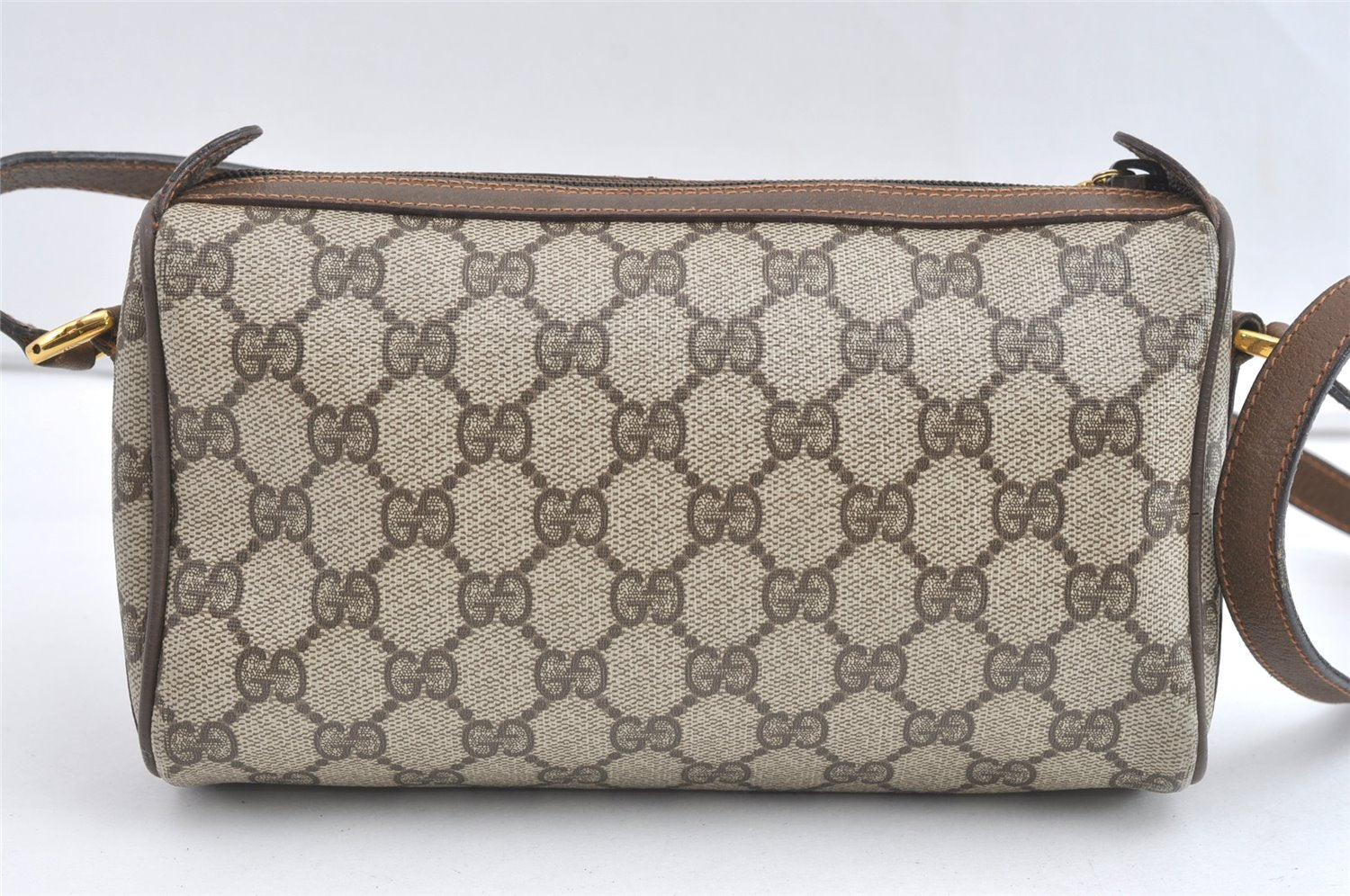 Authentic GUCCI Web Sherry Line Shoulder Cross Bag GG PVC Leather Brown 8132J