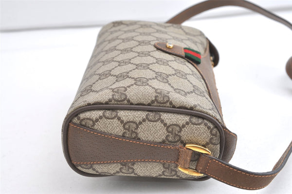 Authentic GUCCI Web Sherry Line Shoulder Cross Bag GG PVC Leather Brown 8132J