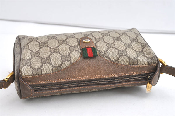 Authentic GUCCI Web Sherry Line Shoulder Cross Bag GG PVC Leather Brown 8132J