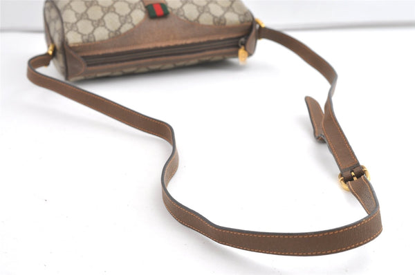Authentic GUCCI Web Sherry Line Shoulder Cross Bag GG PVC Leather Brown 8132J