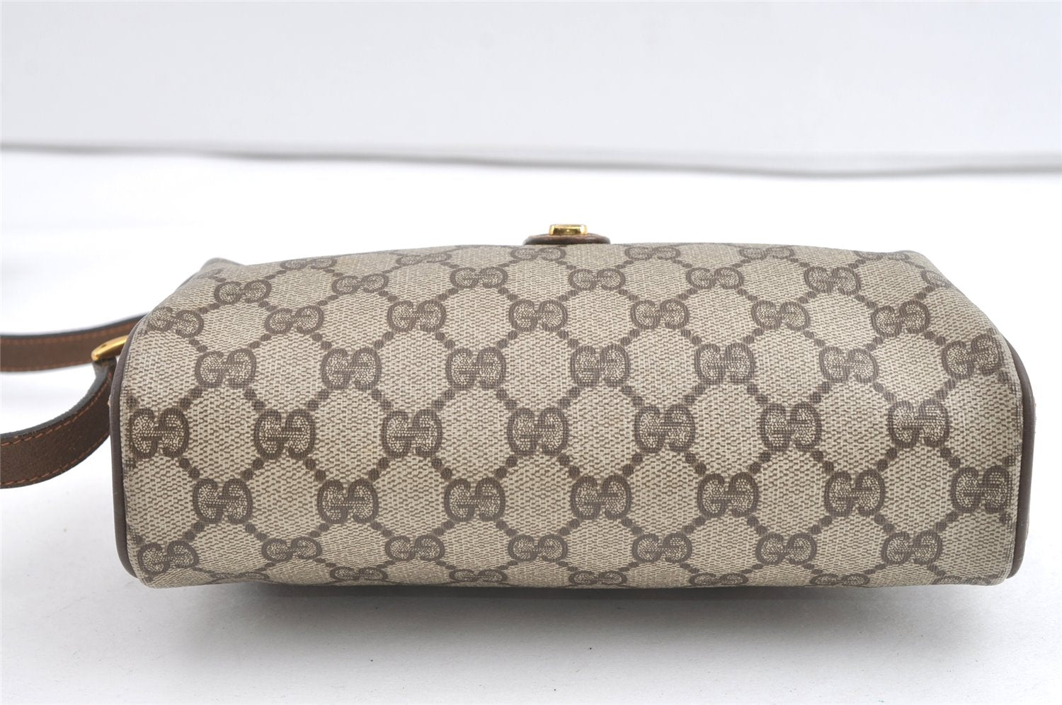 Authentic GUCCI Web Sherry Line Shoulder Cross Bag GG PVC Leather Brown 8132J