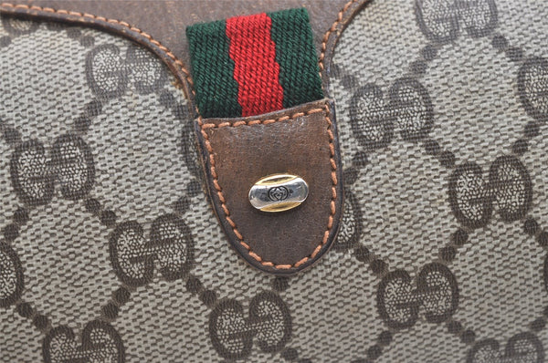 Authentic GUCCI Web Sherry Line Shoulder Cross Bag GG PVC Leather Brown 8132J