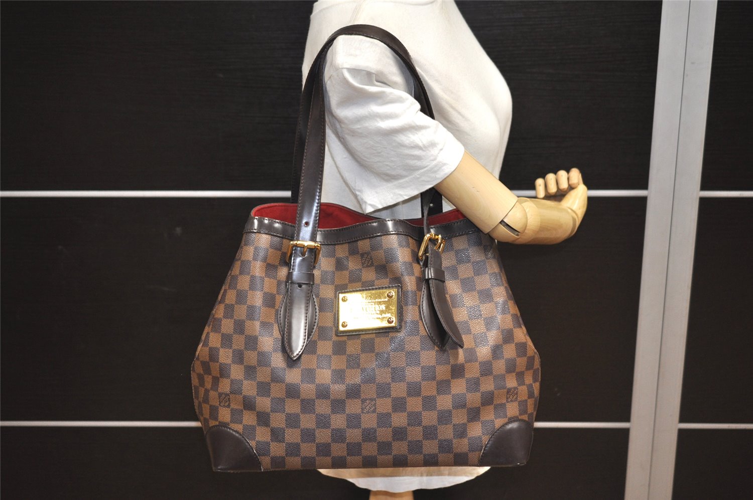 Authentic Louis Vuitton Damier Hampstead MM Shoulder Tote Bag N51204 LV 8133J