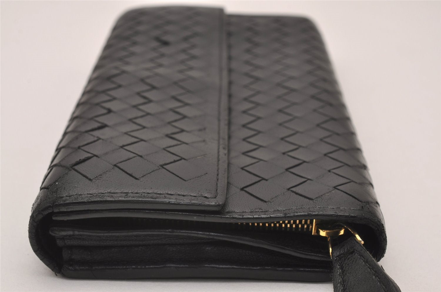 Authentic BOTTEGA VENETA Intrecciato Leather Long Wallet Purse Black 8137I