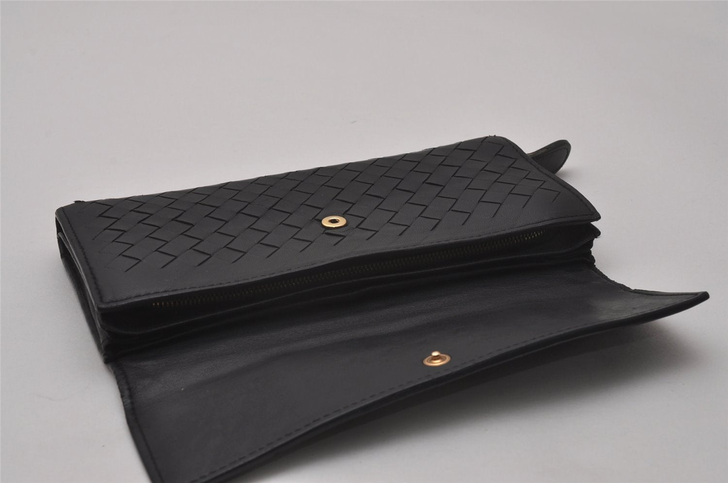 Authentic BOTTEGA VENETA Intrecciato Leather Long Wallet Purse Black 8137I