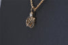 Auth Christian Dior Gold Tone Rhinestone Chain Pendant Necklace CD Box 8139I