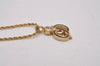 Auth Christian Dior Gold Tone Rhinestone Chain Pendant Necklace CD Box 8139I