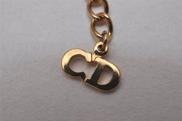 Auth Christian Dior Gold Tone Rhinestone Chain Pendant Necklace CD Box 8139I