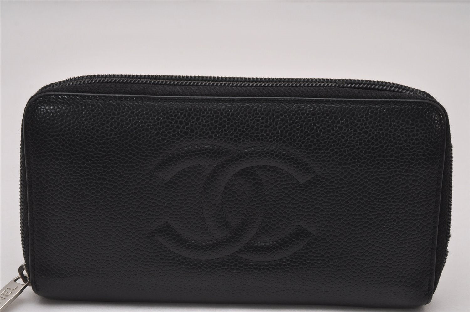 Authentic CHANEL Caviar Skin Vintage CC Logo Long Wallet Purse Black Junk 8140I