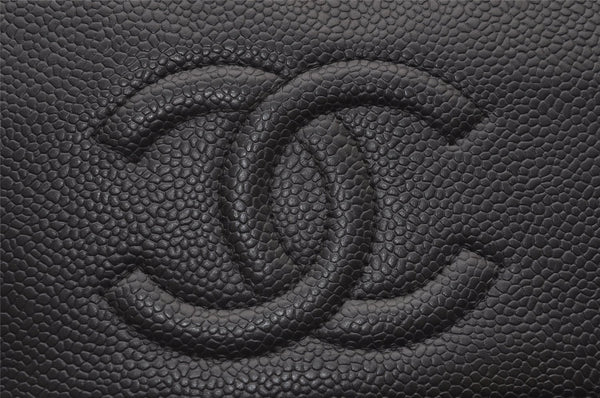 Authentic CHANEL Caviar Skin Vintage CC Logo Long Wallet Purse Black Junk 8140I