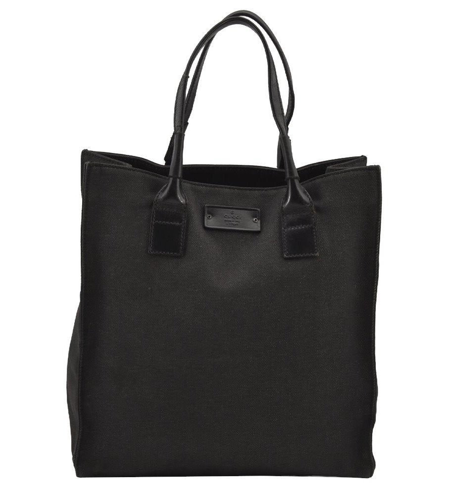 Authentic GUCCI Vintage Shoulder Tote Bag Canvas Leather 91249 Black 8140J