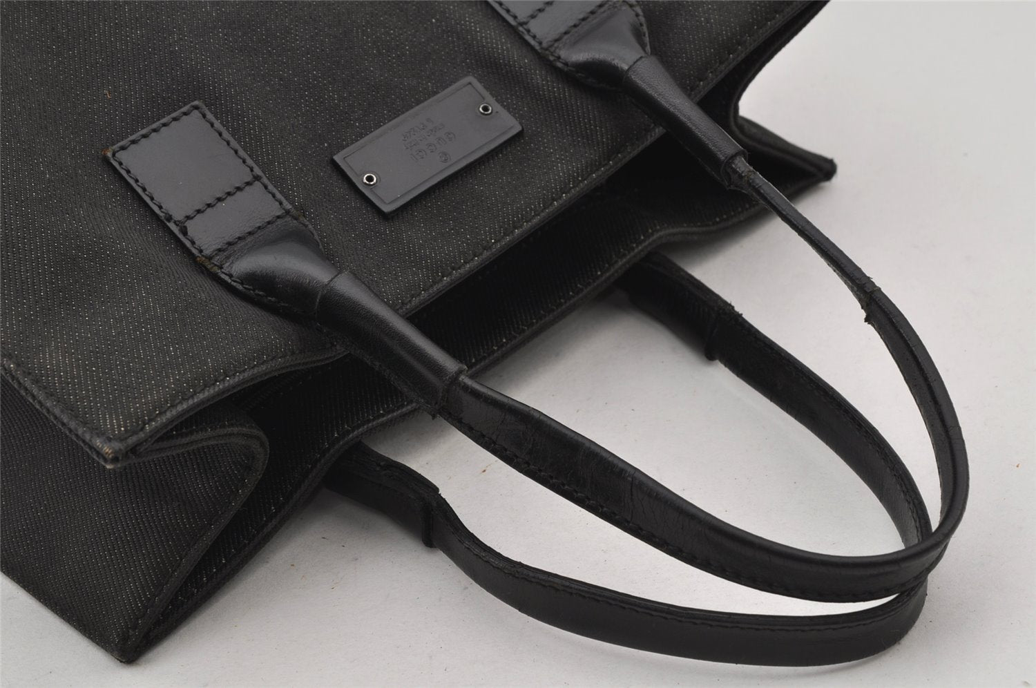 Authentic GUCCI Vintage Shoulder Tote Bag Canvas Leather 91249 Black 8140J