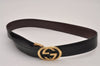 Authentic GUCCI Interlocking G Belt Reversible Leather 25.2-27.2" Black 8141I