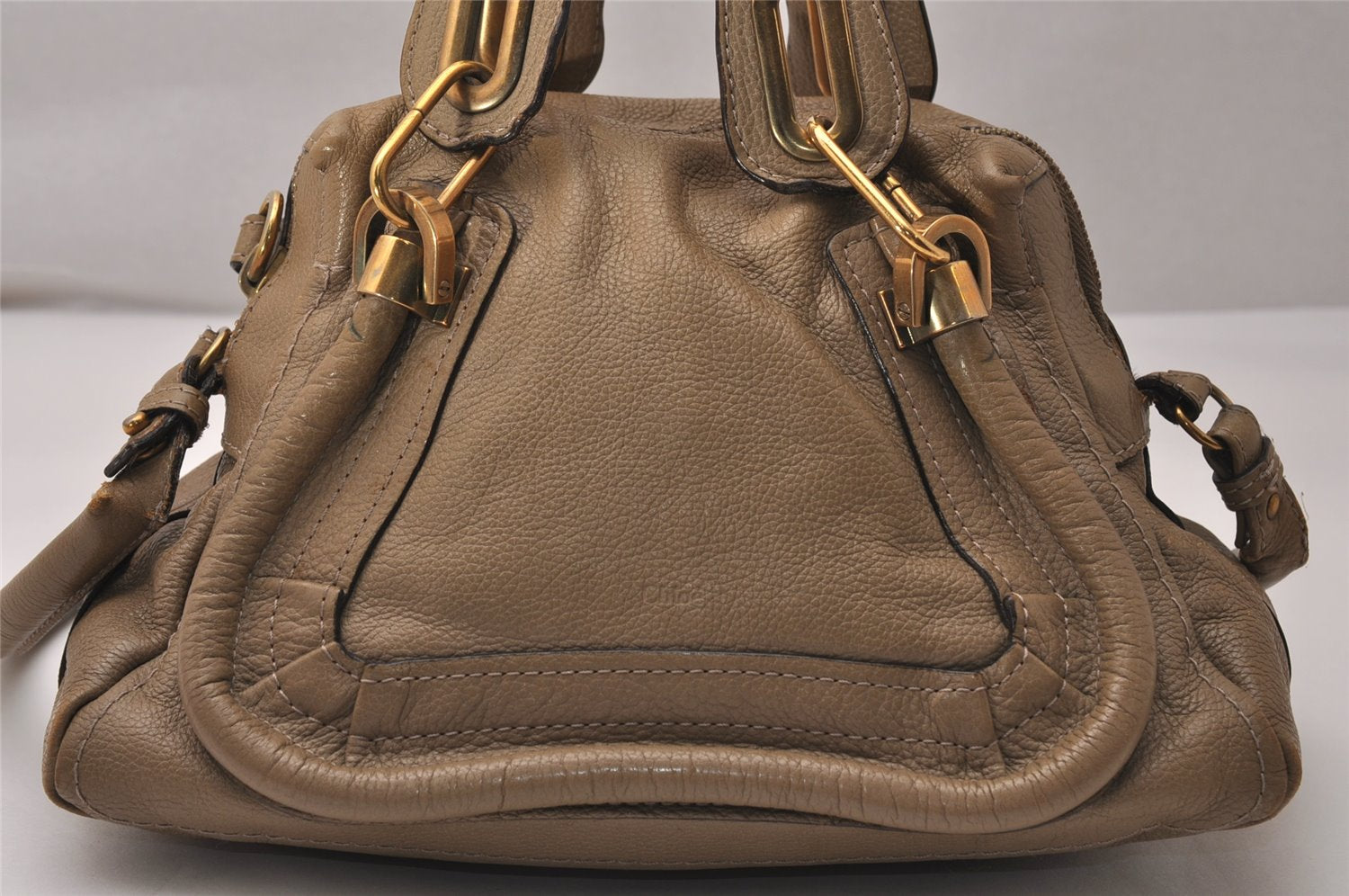 Authentic Chloe Paraty Small 2Way Shoulder Hand Bag Purse Leather Beige 8141J