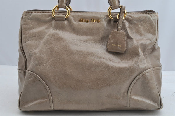 Authentic MIU MIU Vintage Leather 2Way Shoulder Hand Bag Purse Beige 8145I