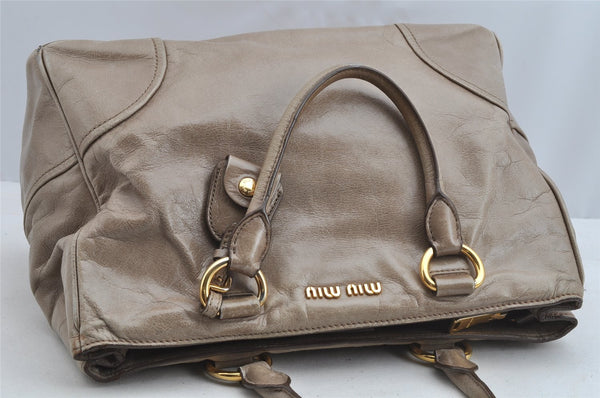 Authentic MIU MIU Vintage Leather 2Way Shoulder Hand Bag Purse Beige 8145I