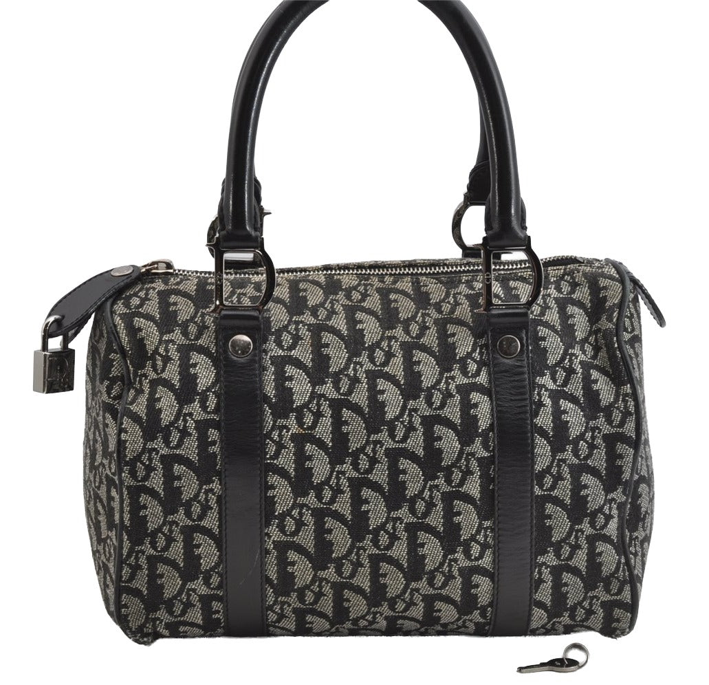 Authentic Christian Dior Trotter Hand Boston Bag Canvas Leather Black 8146I