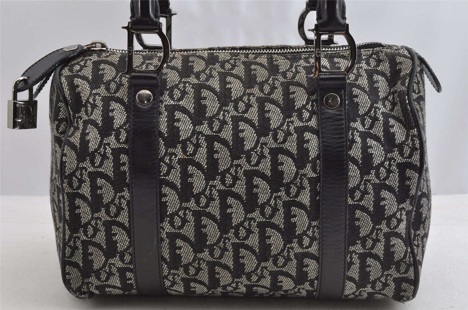 Authentic Christian Dior Trotter Hand Boston Bag Canvas Leather Black 8146I