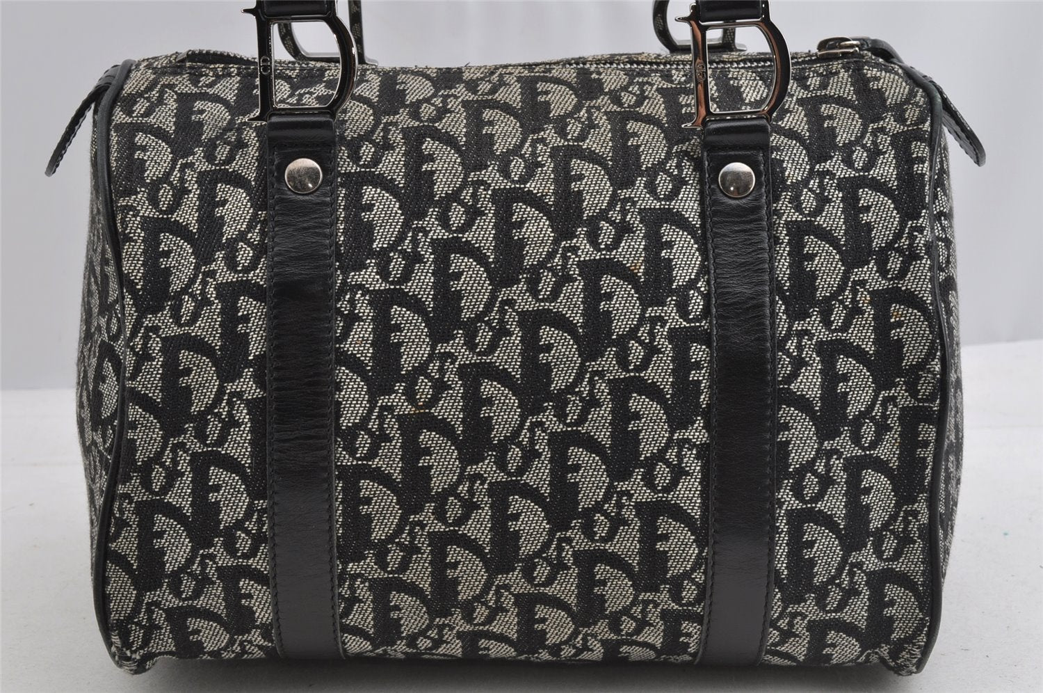 Authentic Christian Dior Trotter Hand Boston Bag Canvas Leather Black 8146I