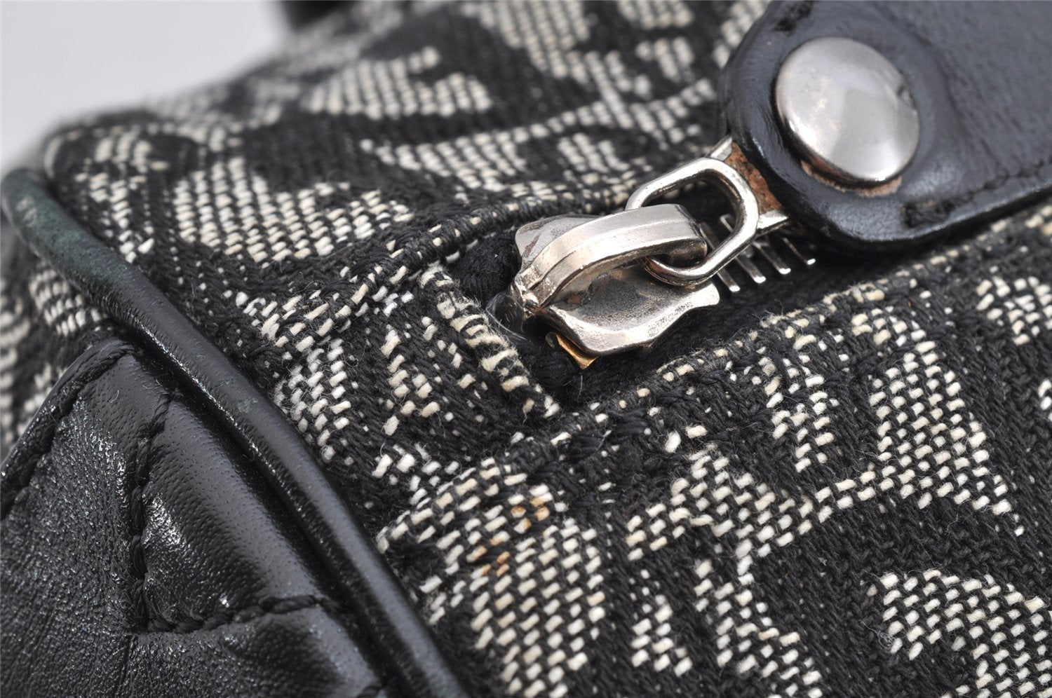 Authentic Christian Dior Trotter Hand Boston Bag Canvas Leather Black 8146I