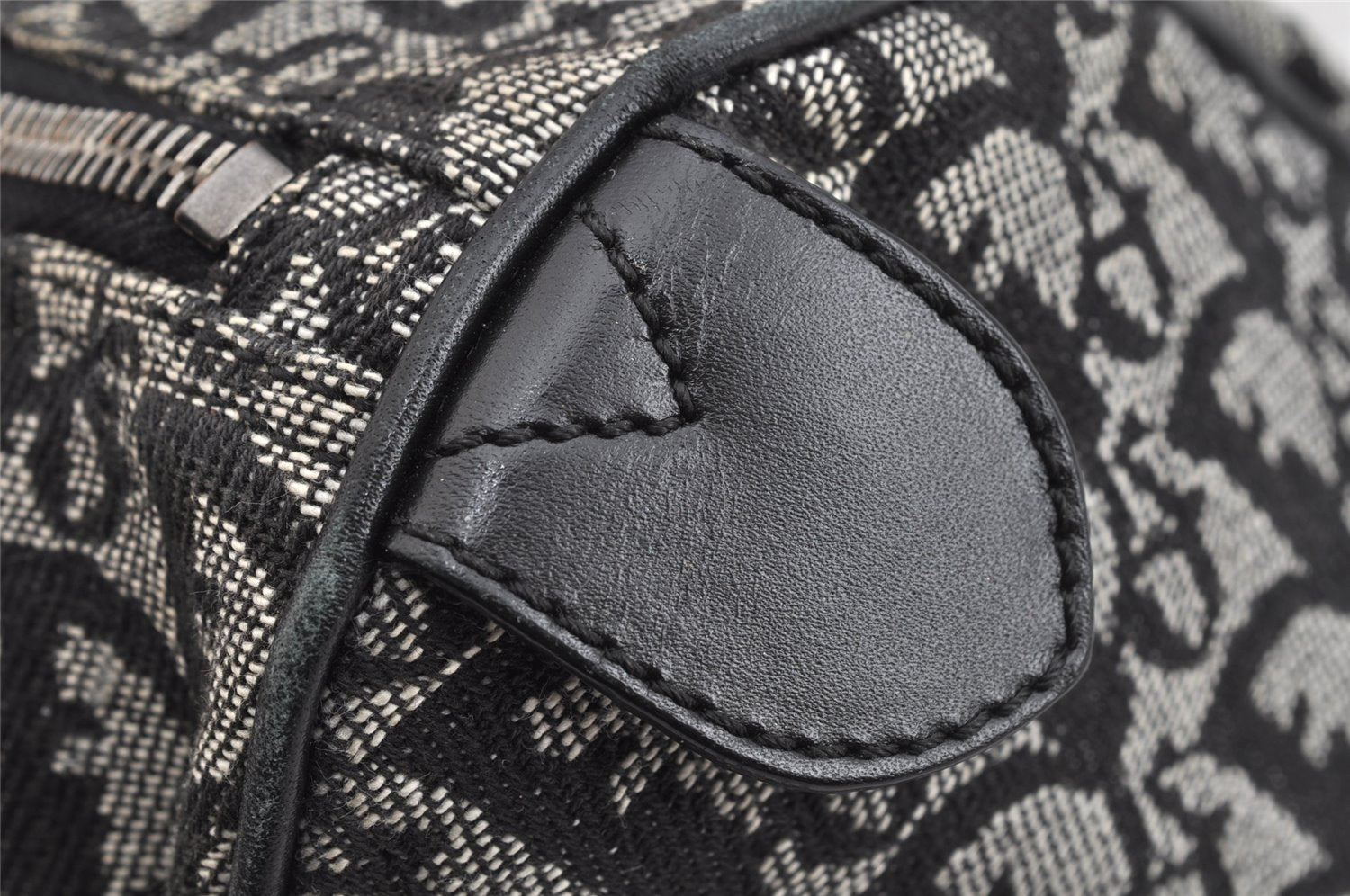 Authentic Christian Dior Trotter Hand Boston Bag Canvas Leather Black 8146I