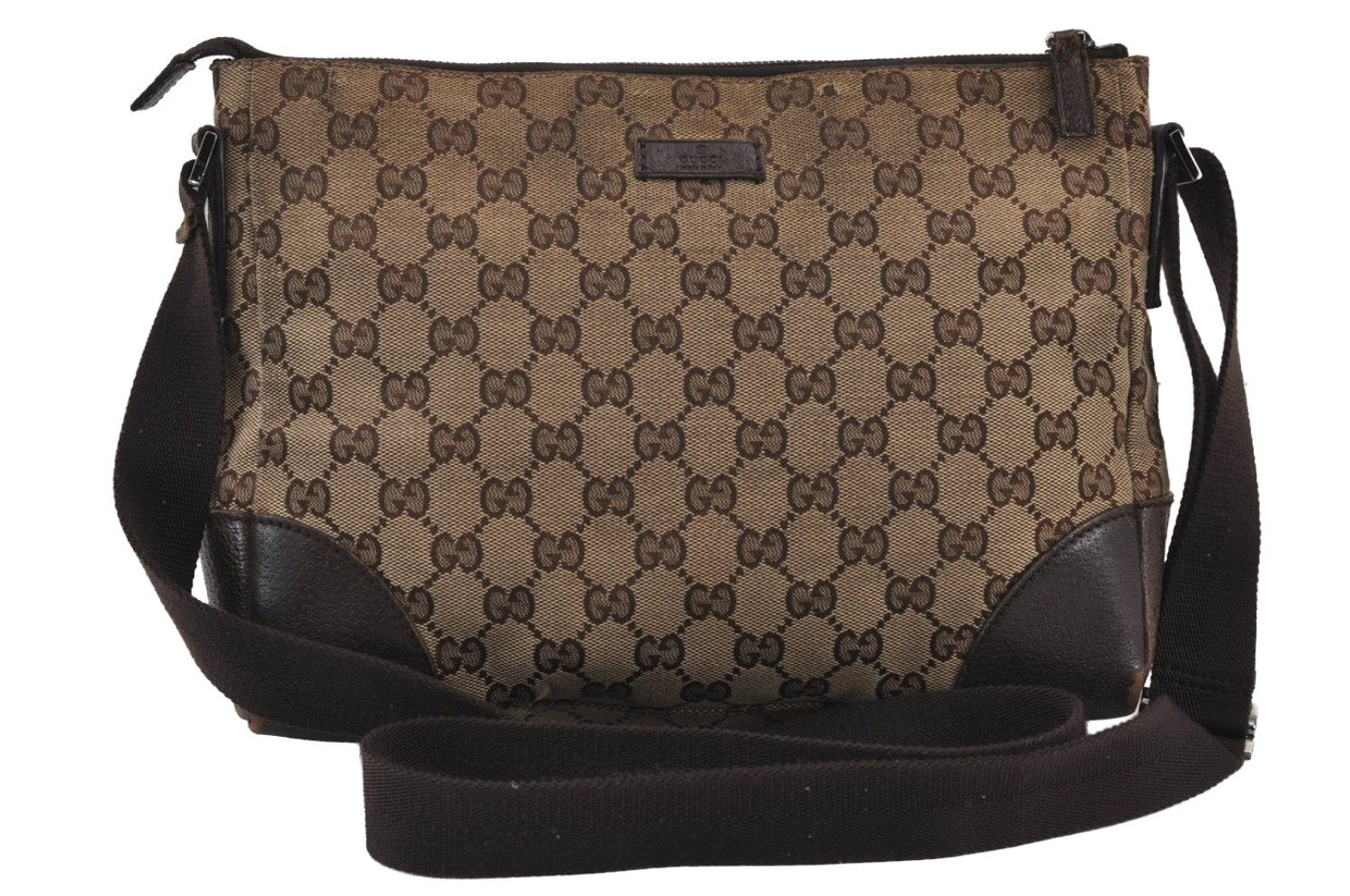 Authentic GUCCI Shoulder Cross Body Bag GG Canvas Leather 114273 Brown 8146J