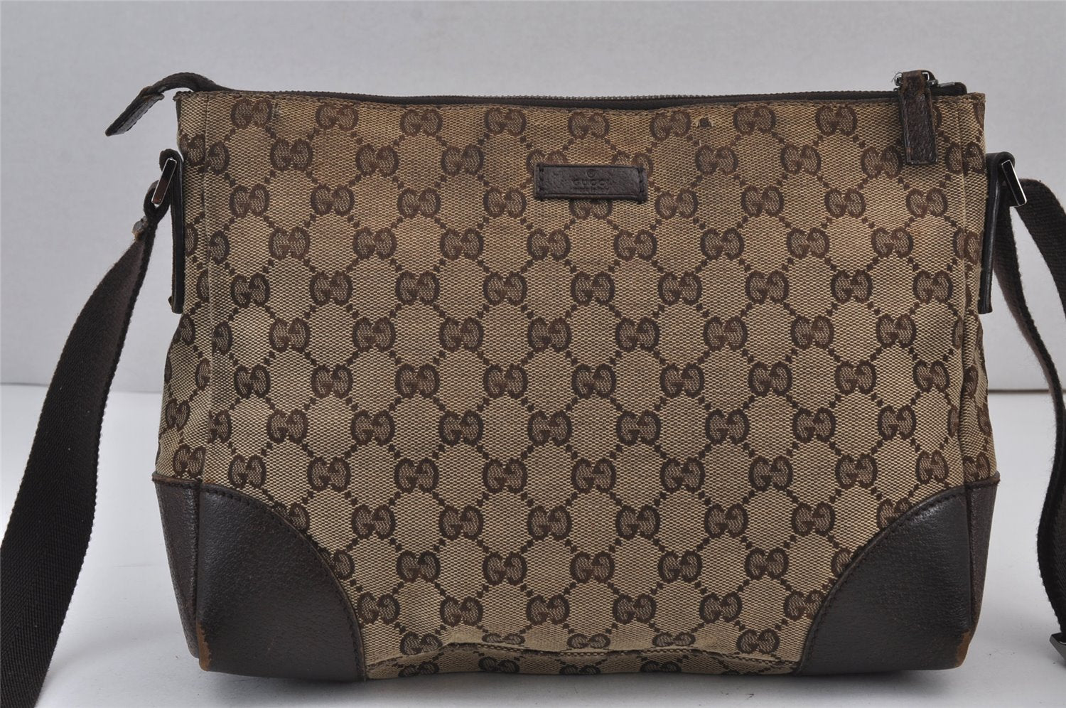 Authentic GUCCI Shoulder Cross Body Bag GG Canvas Leather 114273 Brown 8146J