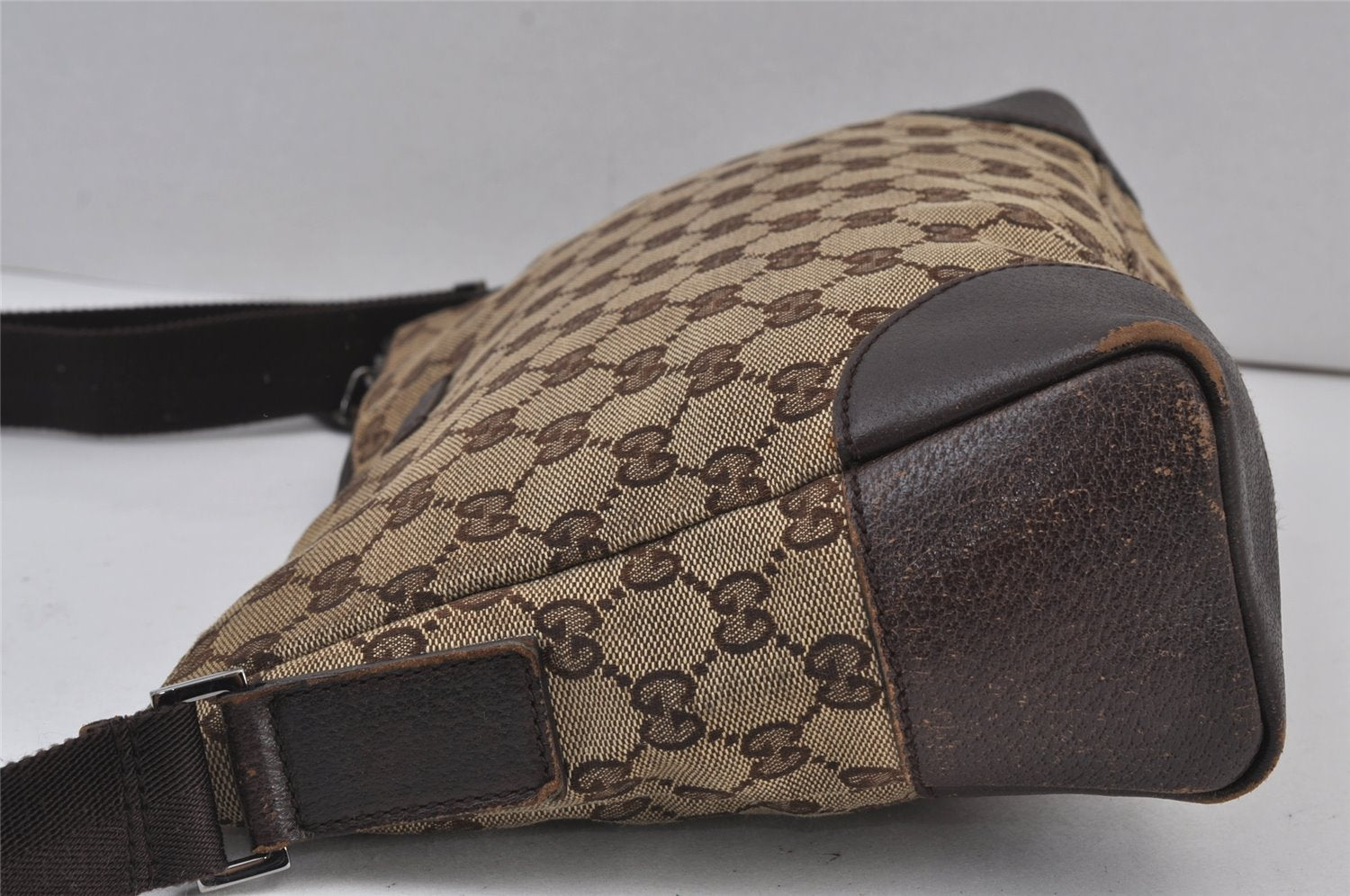Authentic GUCCI Shoulder Cross Body Bag GG Canvas Leather 114273 Brown 8146J